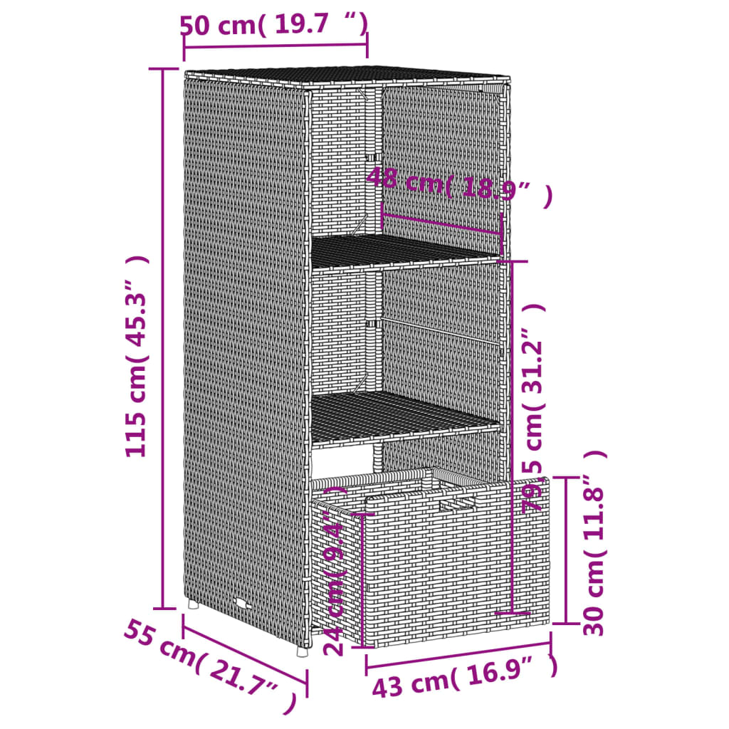 vidaXL Gartenschrank Braun 50x55x115 cm Poly Rattan