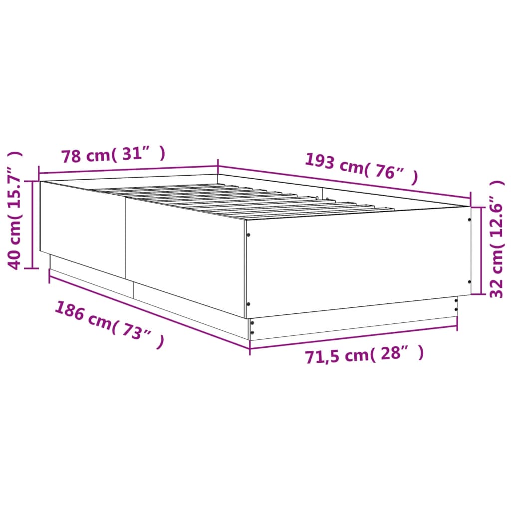 vidaXL Bettgestell mit LED Sonoma-Eiche 75x190 cm Holzwerkstoff