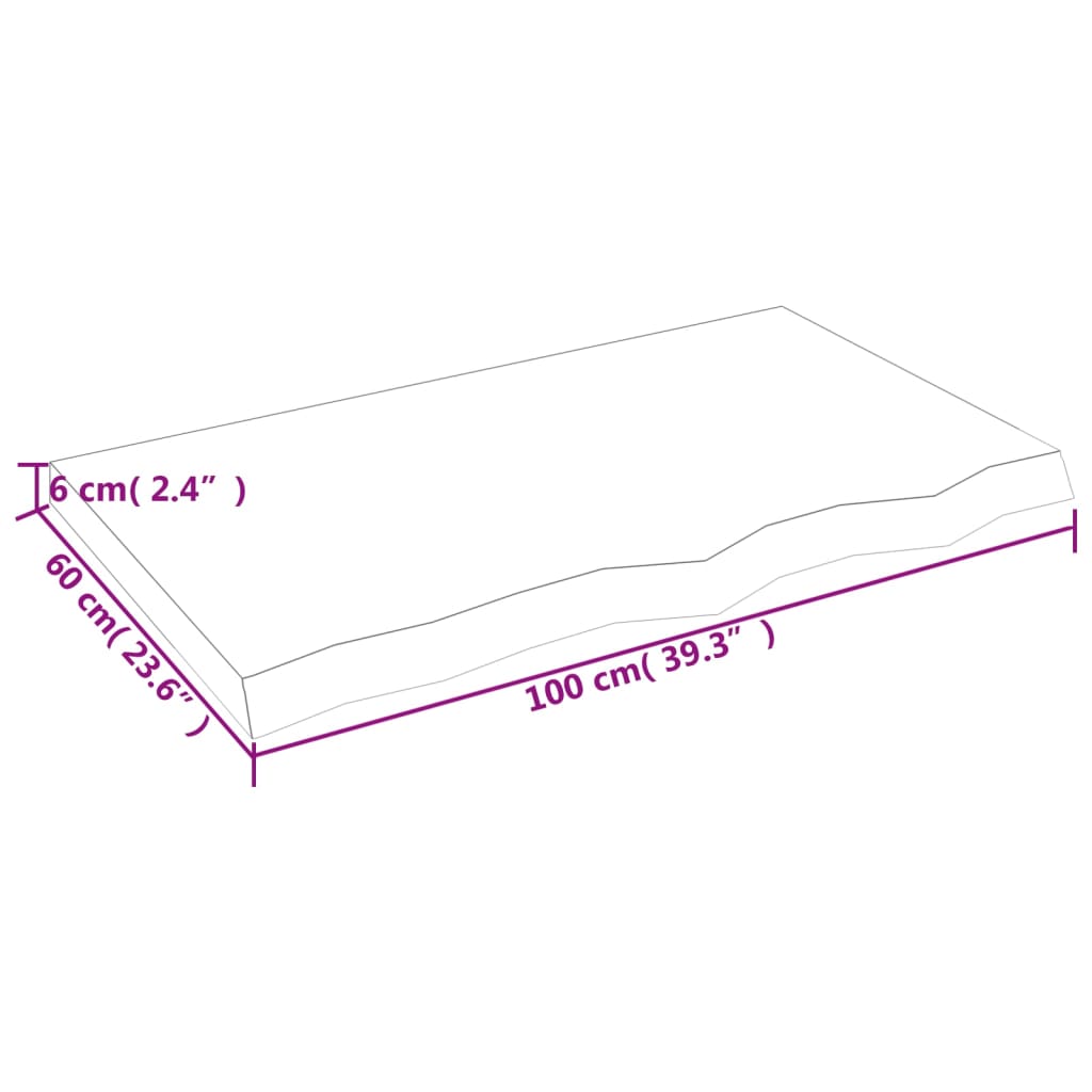 vidaXL Tischplatte 100x60x(2-6) cm Massivholz Eiche Unbehandelt