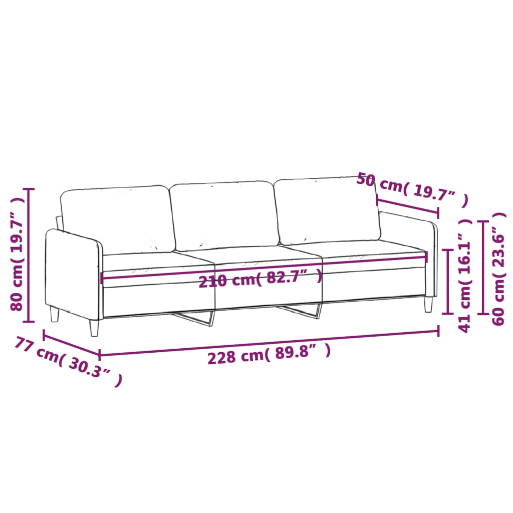 vidaXL 3-Sitzer-Sofa Hellgrau 210 cm Stoff