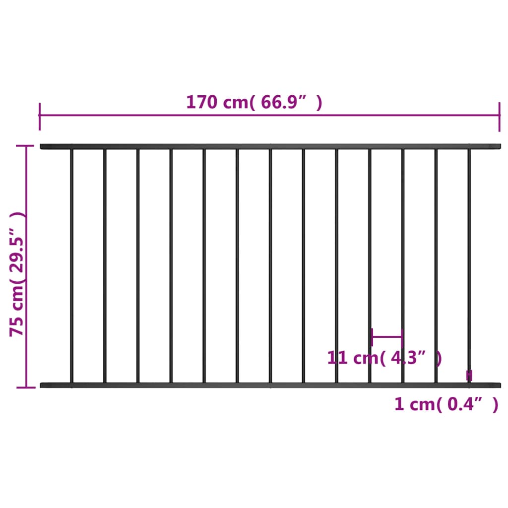 vidaXL Zaunfeld Pulverbeschichteter Stahl 1,7 x 0,75 m Schwarz