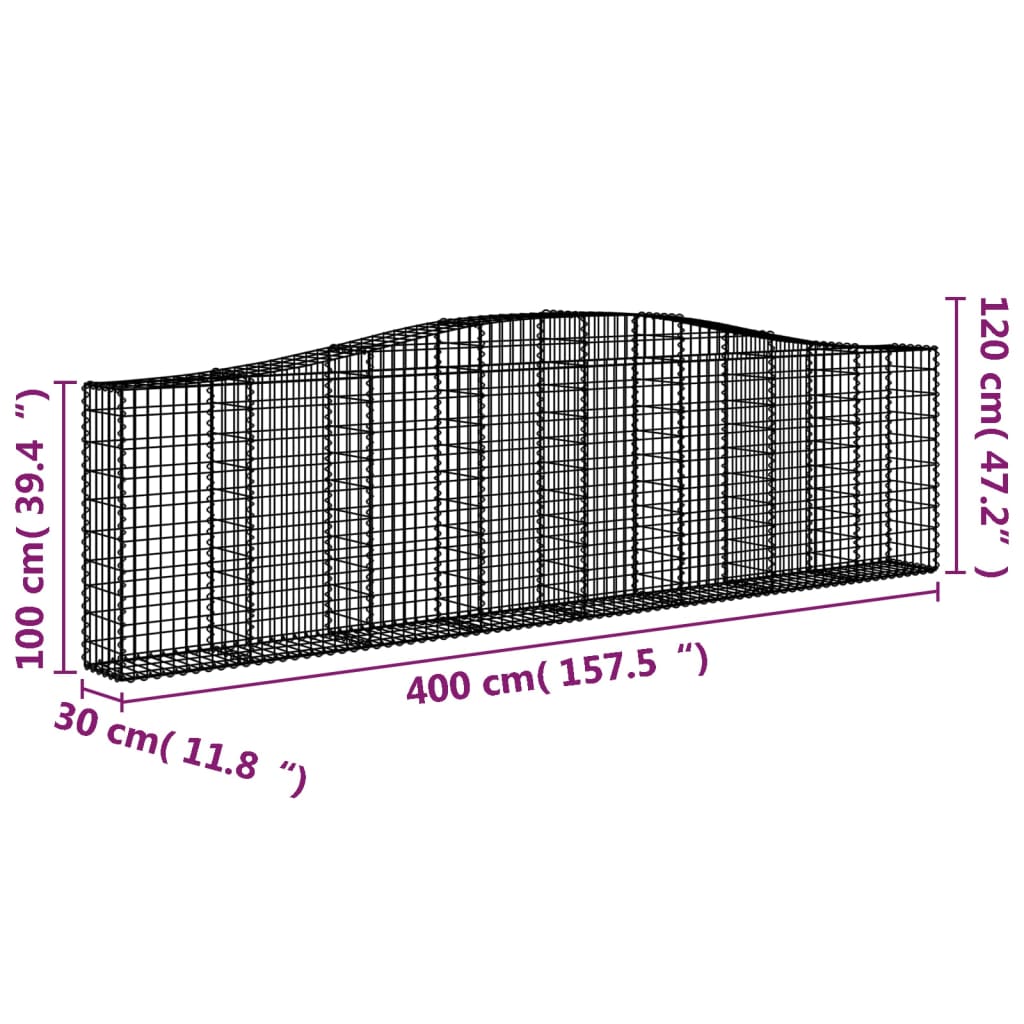 vidaXL Gabionen mit Hochbogen 7 Stk. 400x30x100/120cm Verzinktes Eisen