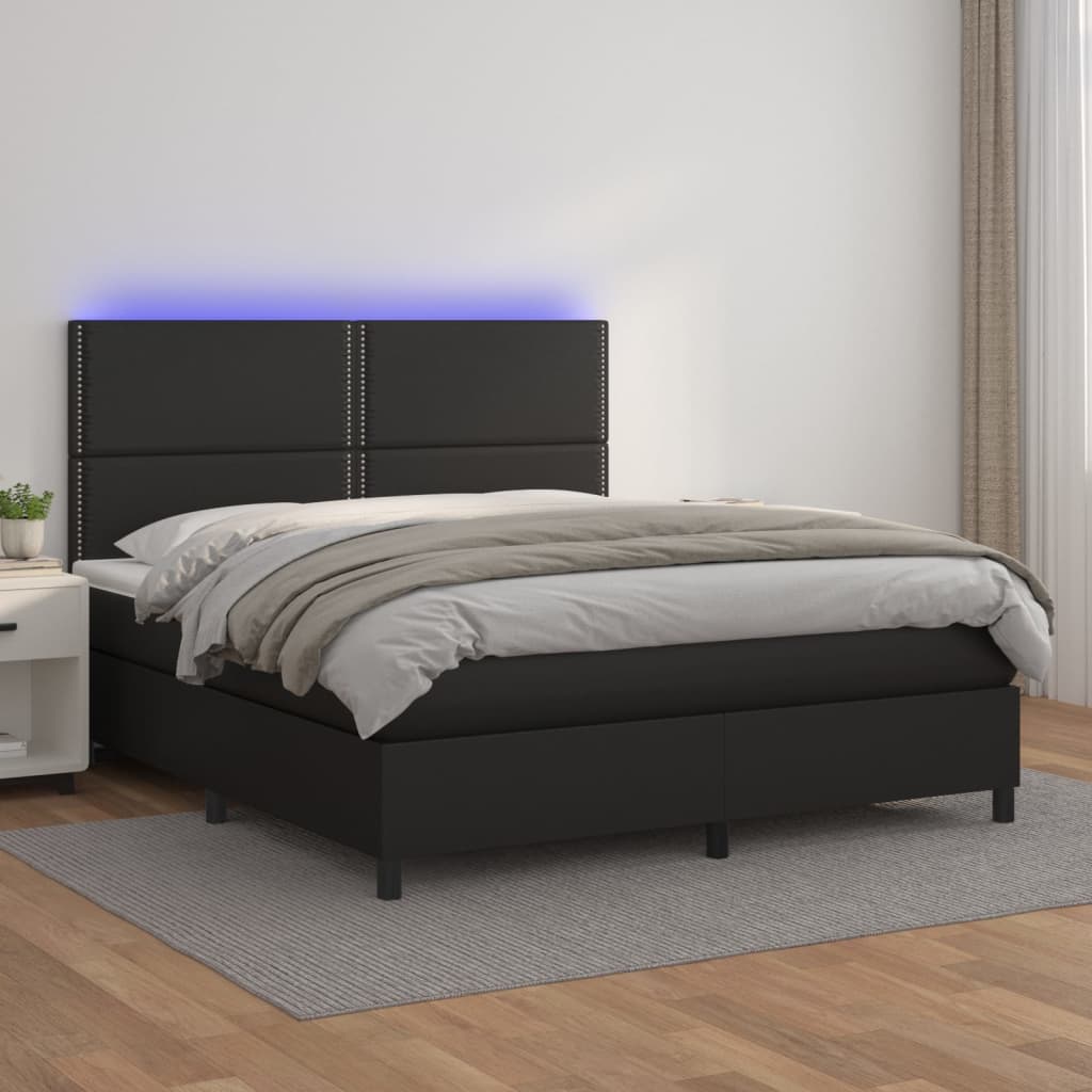 vidaXL Boxspringbett mit Matratze & LED Schwarz 180x200 cm Kunstleder