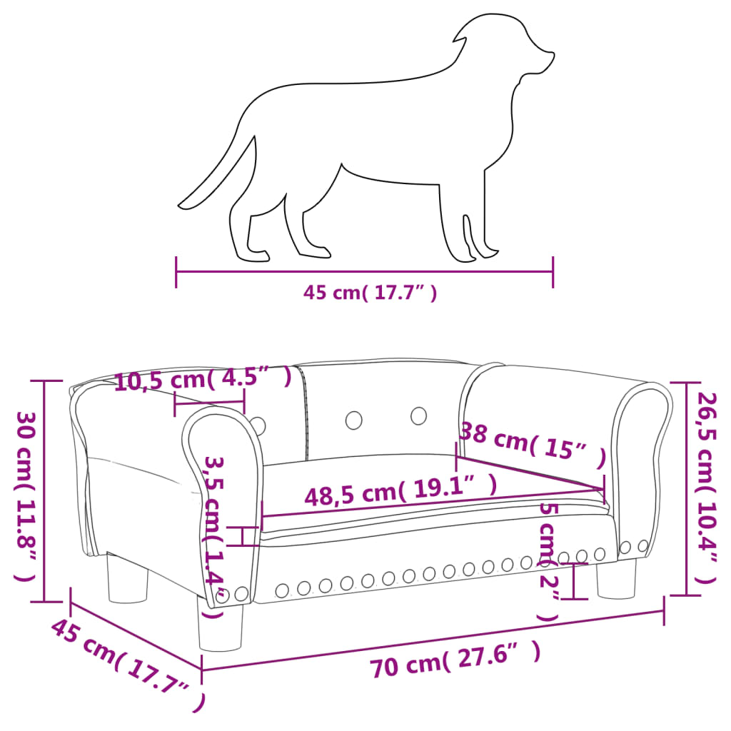 vidaXL Hundebett Cappuccino-Braun 70x45x30 cm Kunstleder