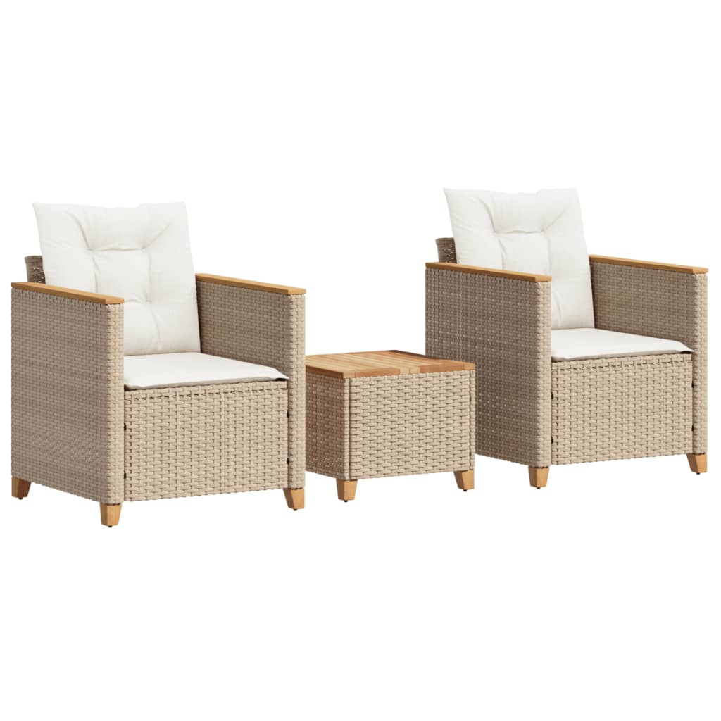 vidaXL 3-tlg. Bistro-Set mit Kissen Beige Poly Rattan Akazienholz