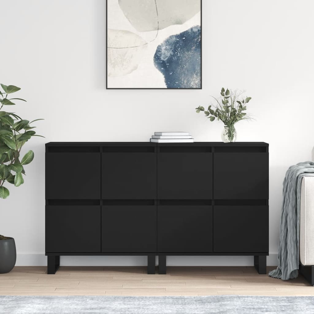 vidaXL Sideboards 2 Stk. Schwarz Holzwerkstoff