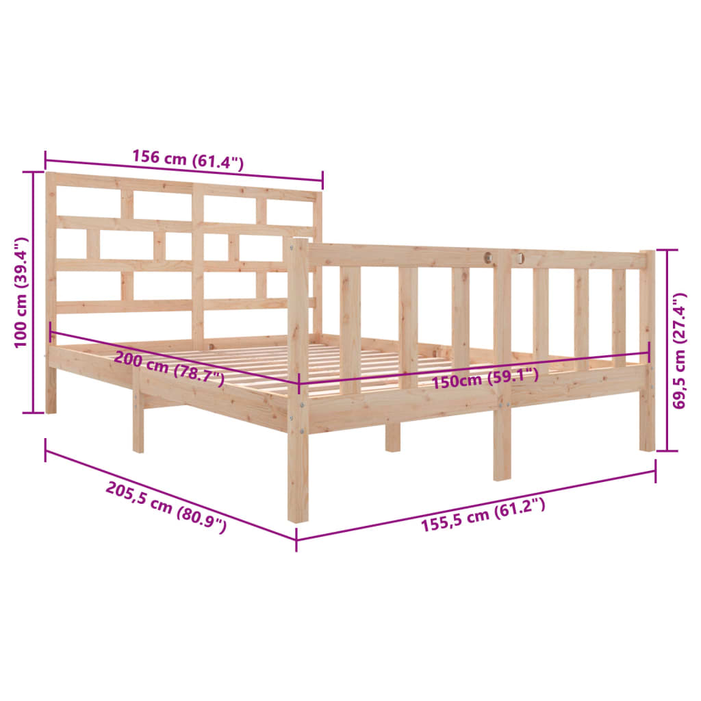 vidaXL Massivholzbett Kiefer 150x200 cm