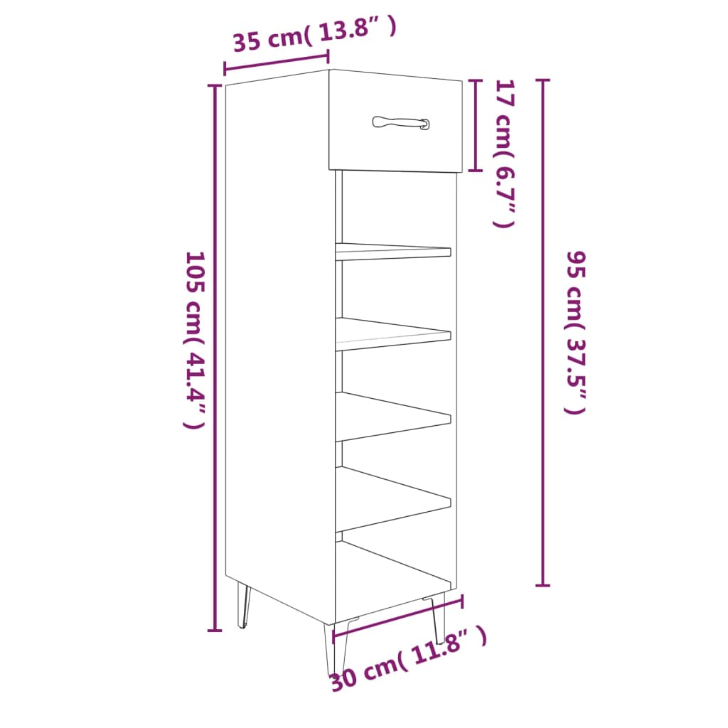 vidaXL Schuhschrank Betongrau 30x35x105 cm Holzwerkstoff