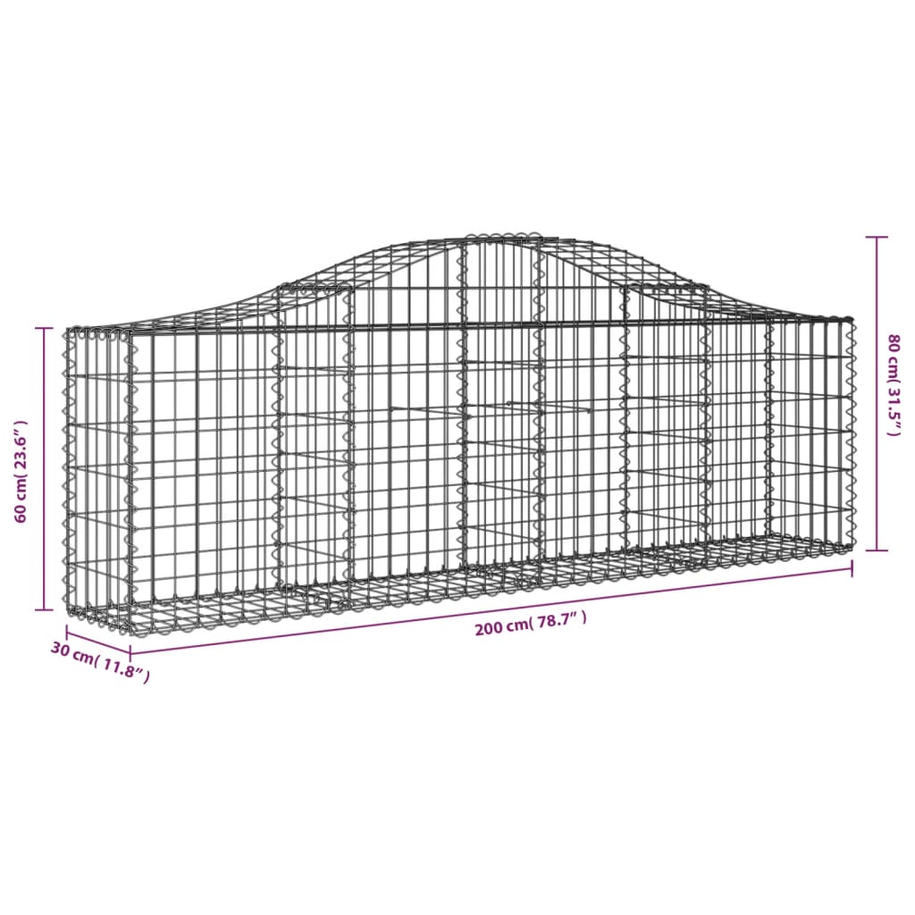 vidaXL Gabionen mit Hochbogen 6 Stk. 200x30x60/80 cm Verzinktes Eisen