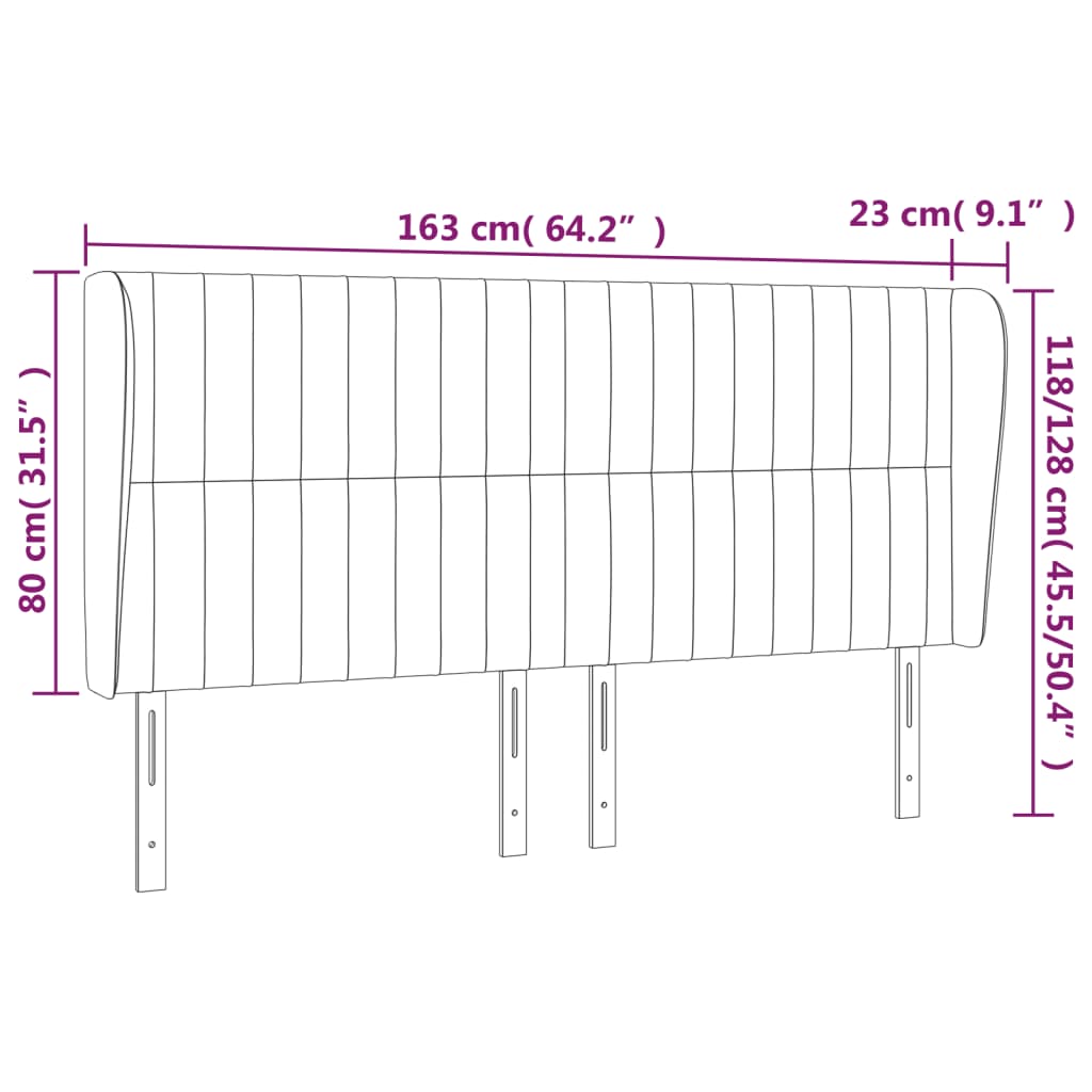 vidaXL Kopfteil mit Ohren Hellgrau 163x23x118/128 cm Stoff