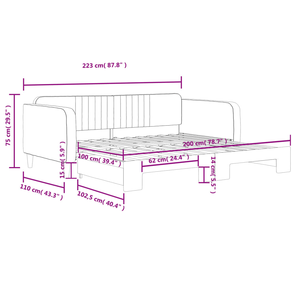 vidaXL Tagesbett Ausziehbar Hellgrau 100x200 cm Samt