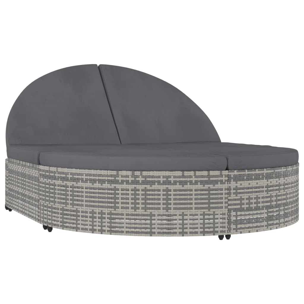 vidaXL Doppel-Sonnenliege mit Kissen Poly Rattan Grau