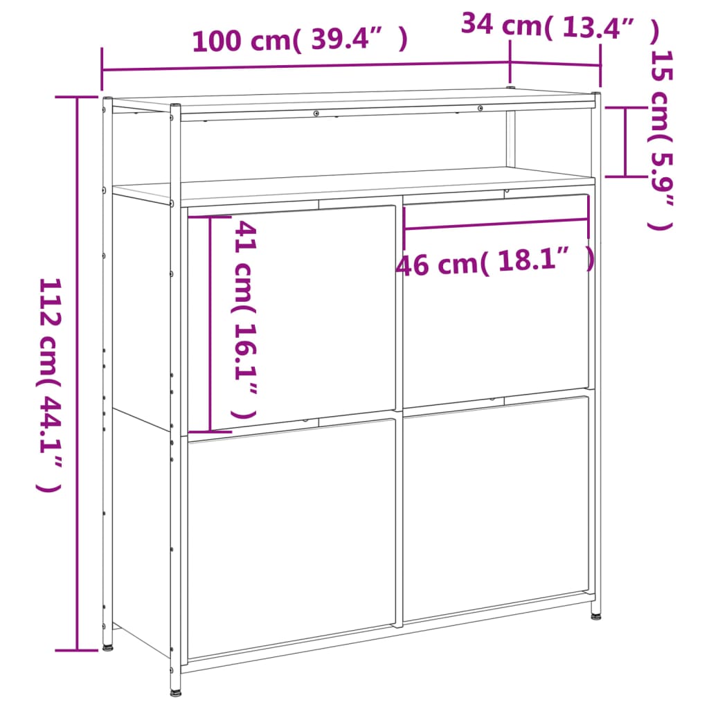 vidaXL Schuhschrank mit 4 Klappen Sonoma-Eiche 100x34x112 cm