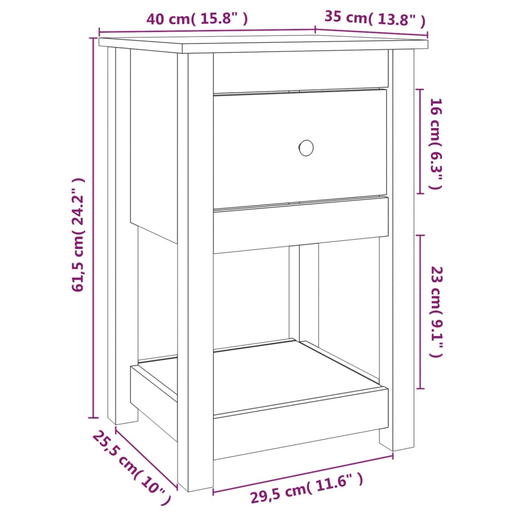 vidaXL Nachttisch Weiß 40x35x61,5 cm Massivholz Kiefer