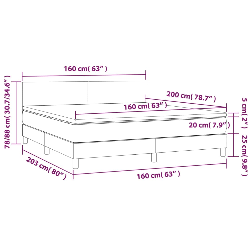 vidaXL Boxspringbett mit Matratze Hellgrau 160x200 cm Stoff