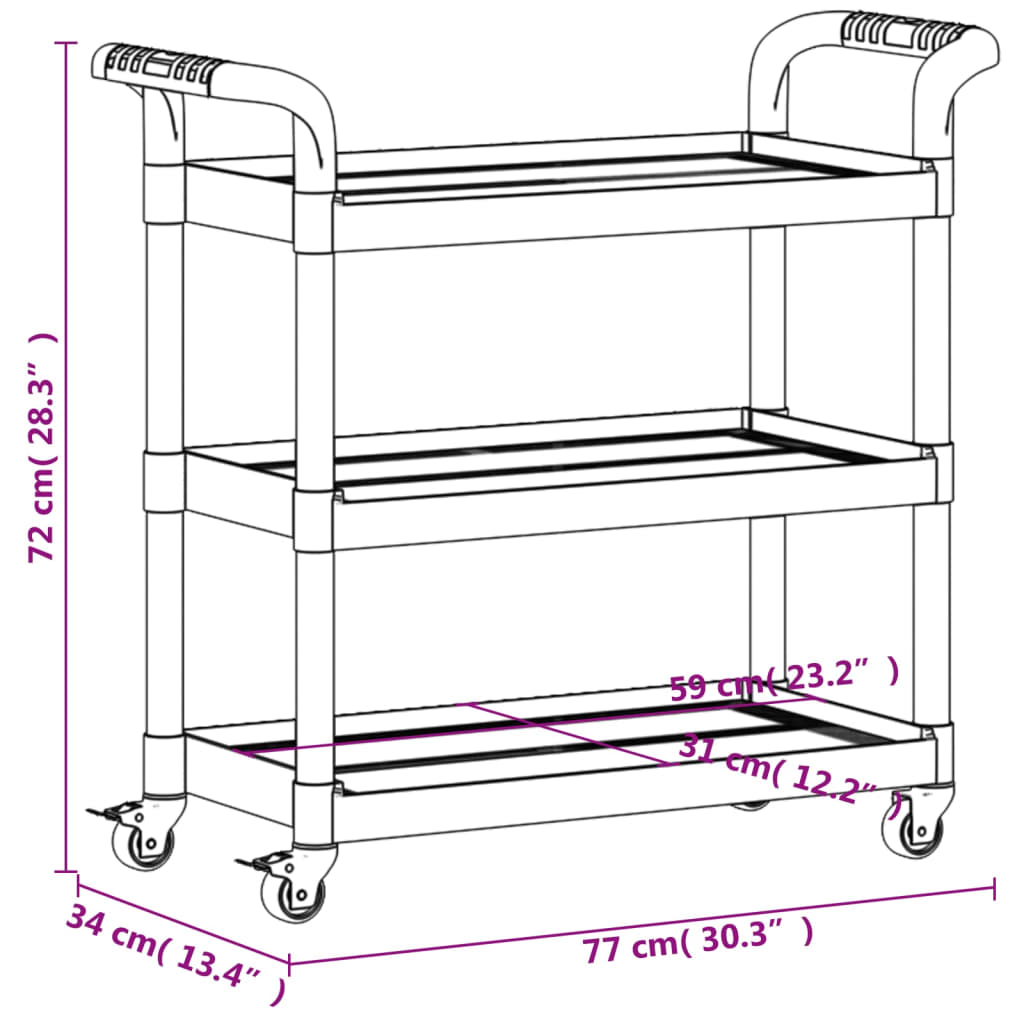 vidaXL Rollwagen mit 3 Etagen Grau 77x34x72 cm Aluminium