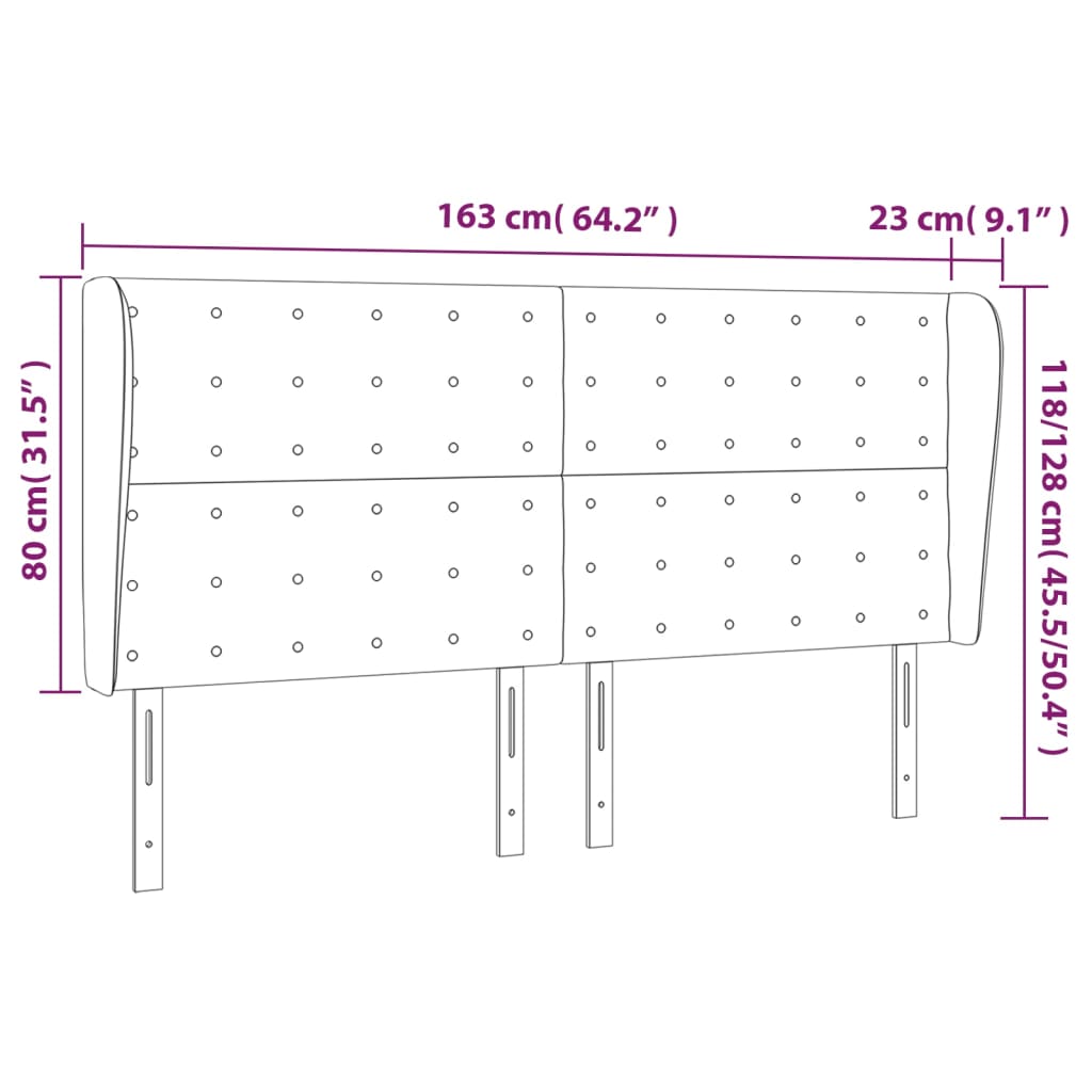 vidaXL Kopfteil mit Ohren Schwarz 163x23x118/128 cm Kunstleder