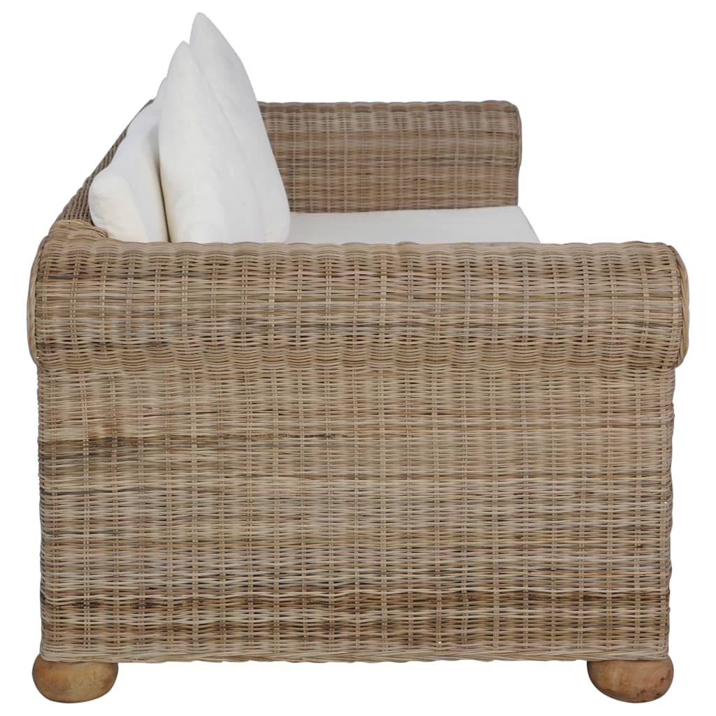 vidaXL 2-Sitzer-Sofa mit Kissen Natur Rattan