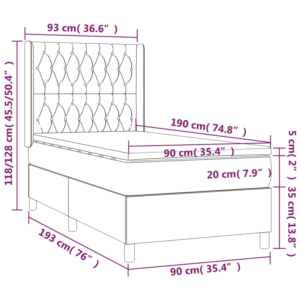 vidaXL Boxspringbett mit Matratze Schwarz 90x190 cm Samt