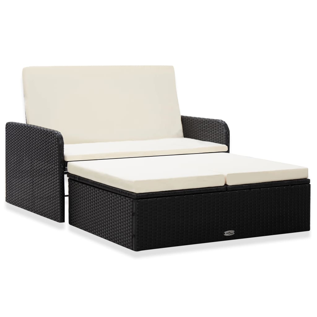 vidaXL 2-tlg. Garten-Lounge-Set mit Auflagen Poly Rattan Schwarz