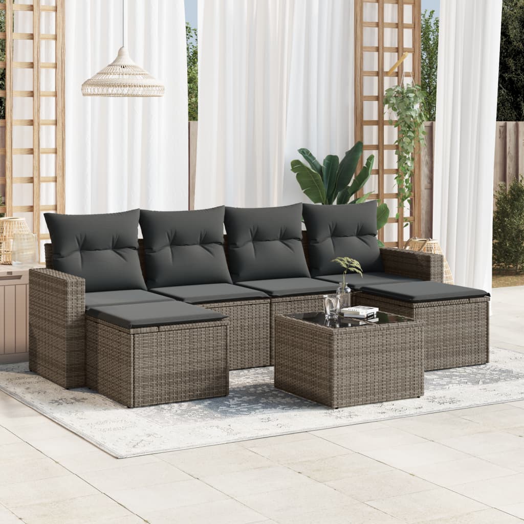 vidaXL 7-tlg. Garten-Sofagarnitur mit Kissen Grau Poly Rattan