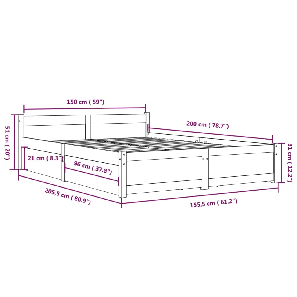 vidaXL Bett mit Schubladen Schwarz 150x200 cm