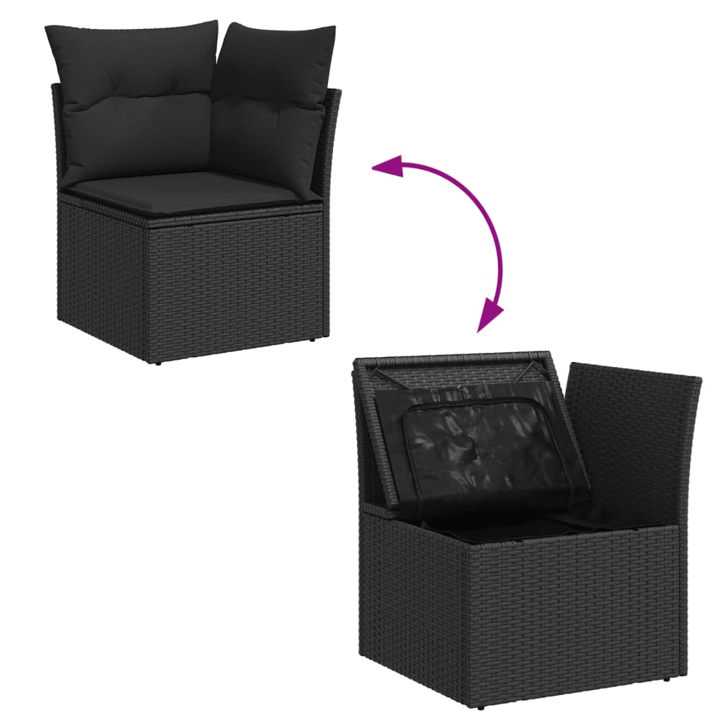 vidaXL 14-tlg. Garten-Sofagarnitur mit Kissen Schwarz Poly Rattan