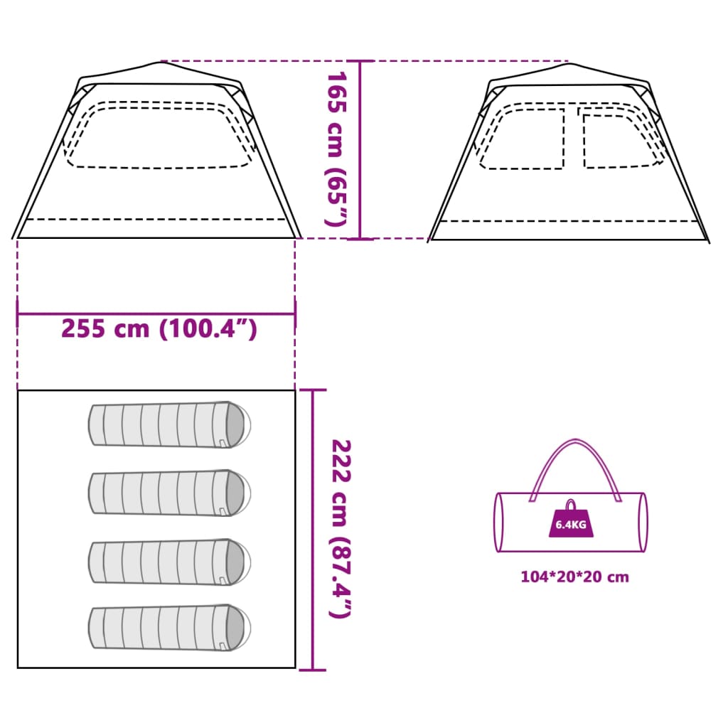 vidaXL Kuppel-Campingzelt 4 Personen Grün Quick Release