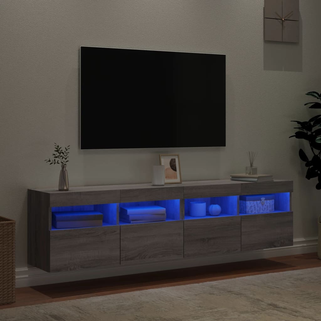vidaXL TV-Wandschränke mit LED-Leuchten 2 Stk. Grau Sonoma 80x30x40 cm