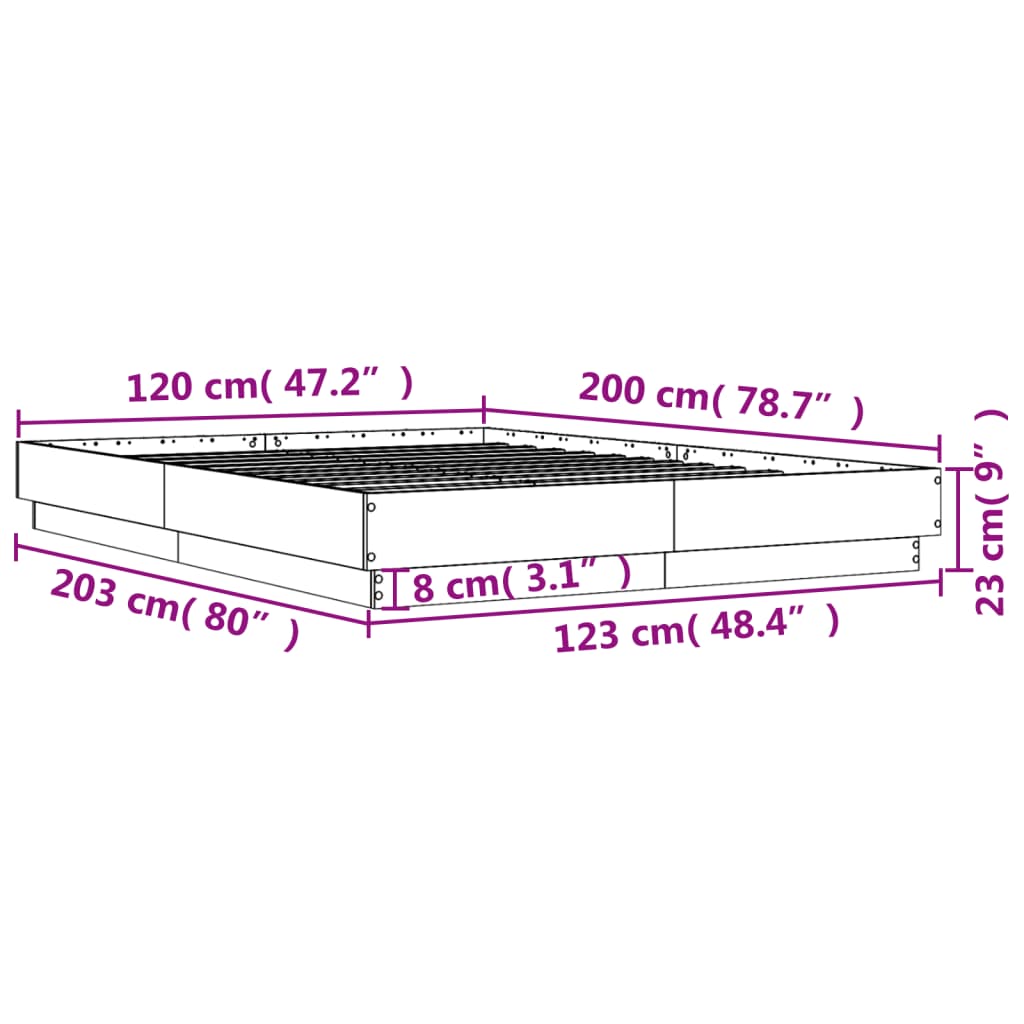 vidaXL Bettgestell mit LED Sonoma-Eiche 120x200 cm