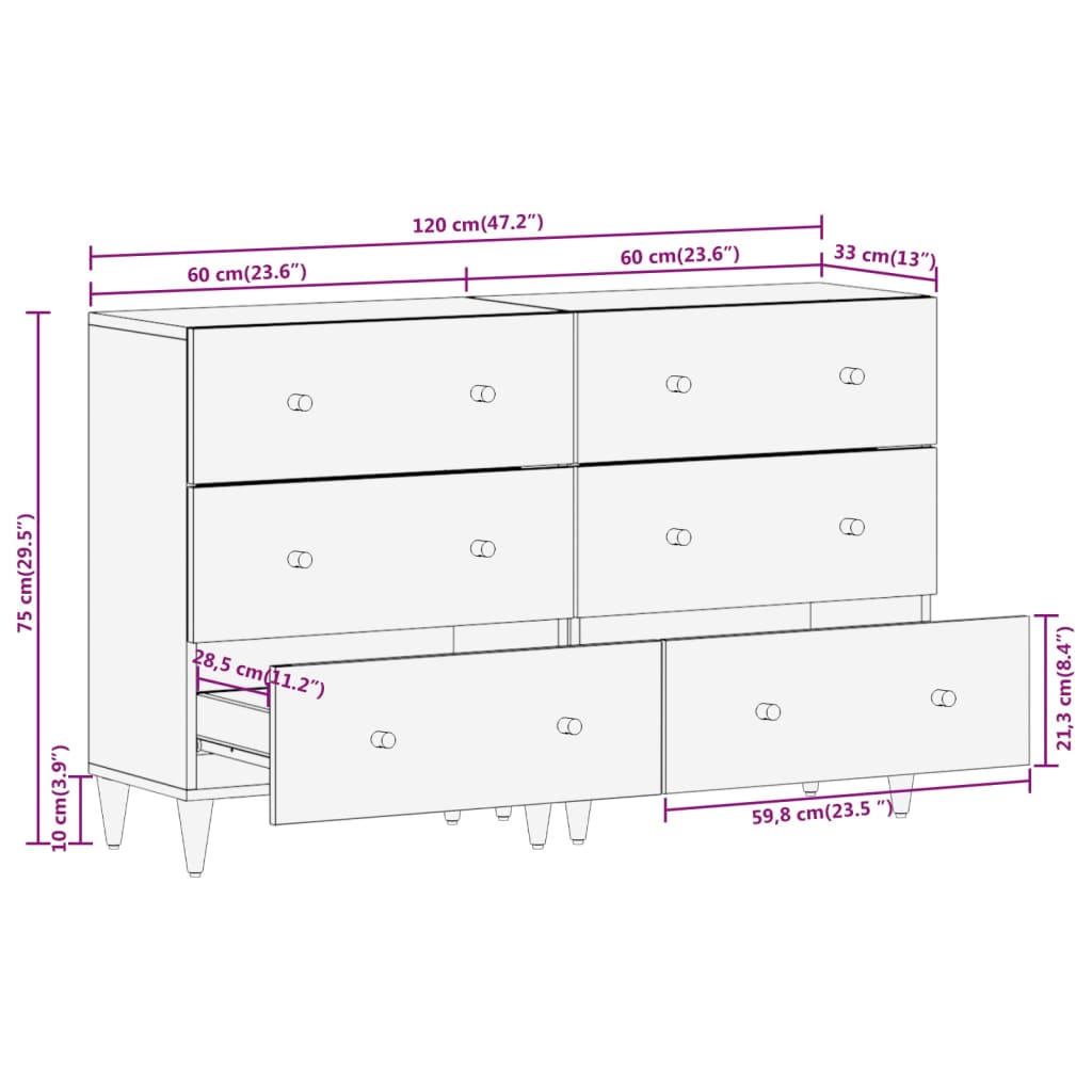 vidaXL Beistellschränke 2 Stk. 60x33x75 cm Massivholz Mango