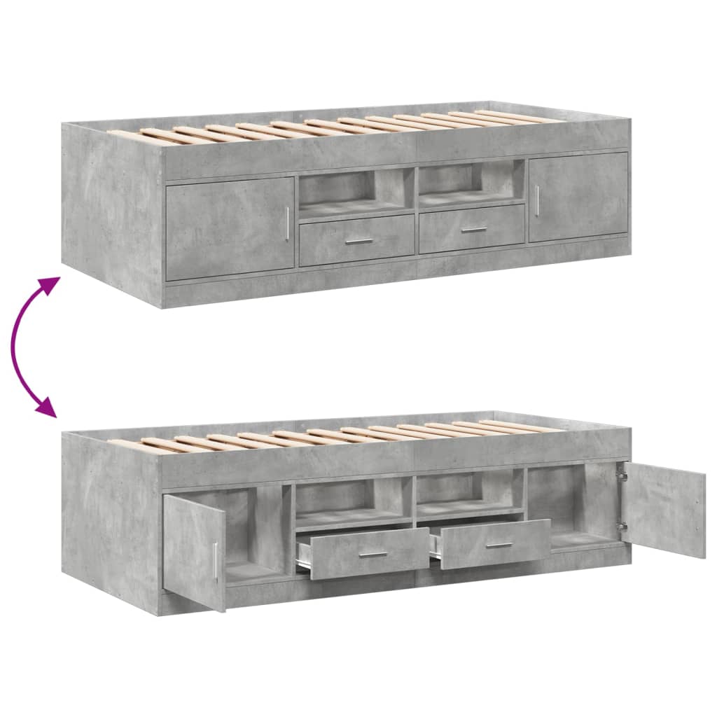 vidaXL Tagesbett mit Schubladen ohne Matratze Betongrau 75x190 cm