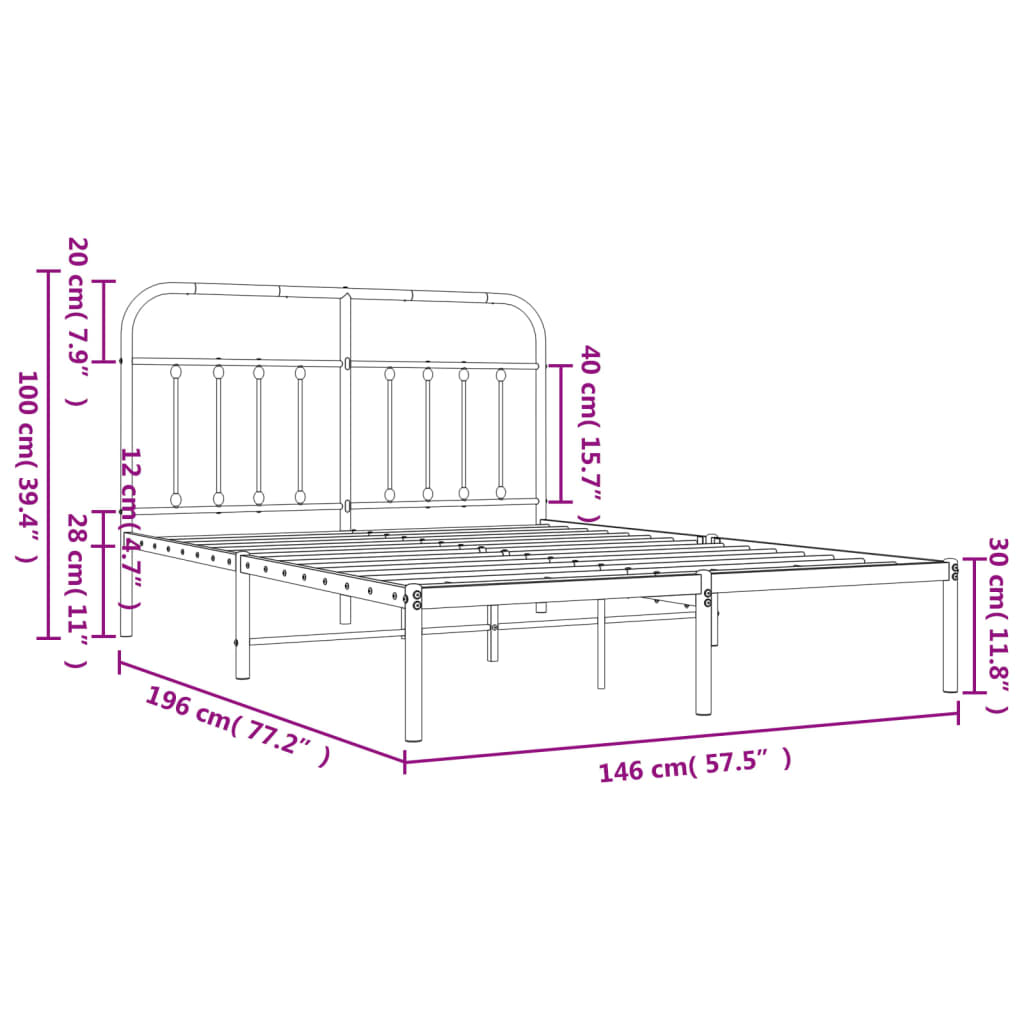 vidaXL Bettgestell mit Kopfteil Metall Schwarz 140x190 cm