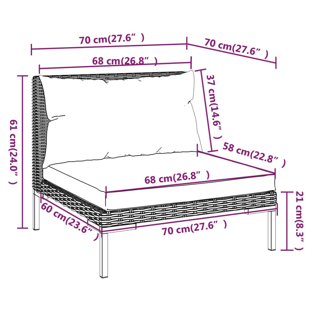 vidaXL 5-tlg. Garten-Lounge-Set mit Kissen Poly Rattan Dunkelgrau