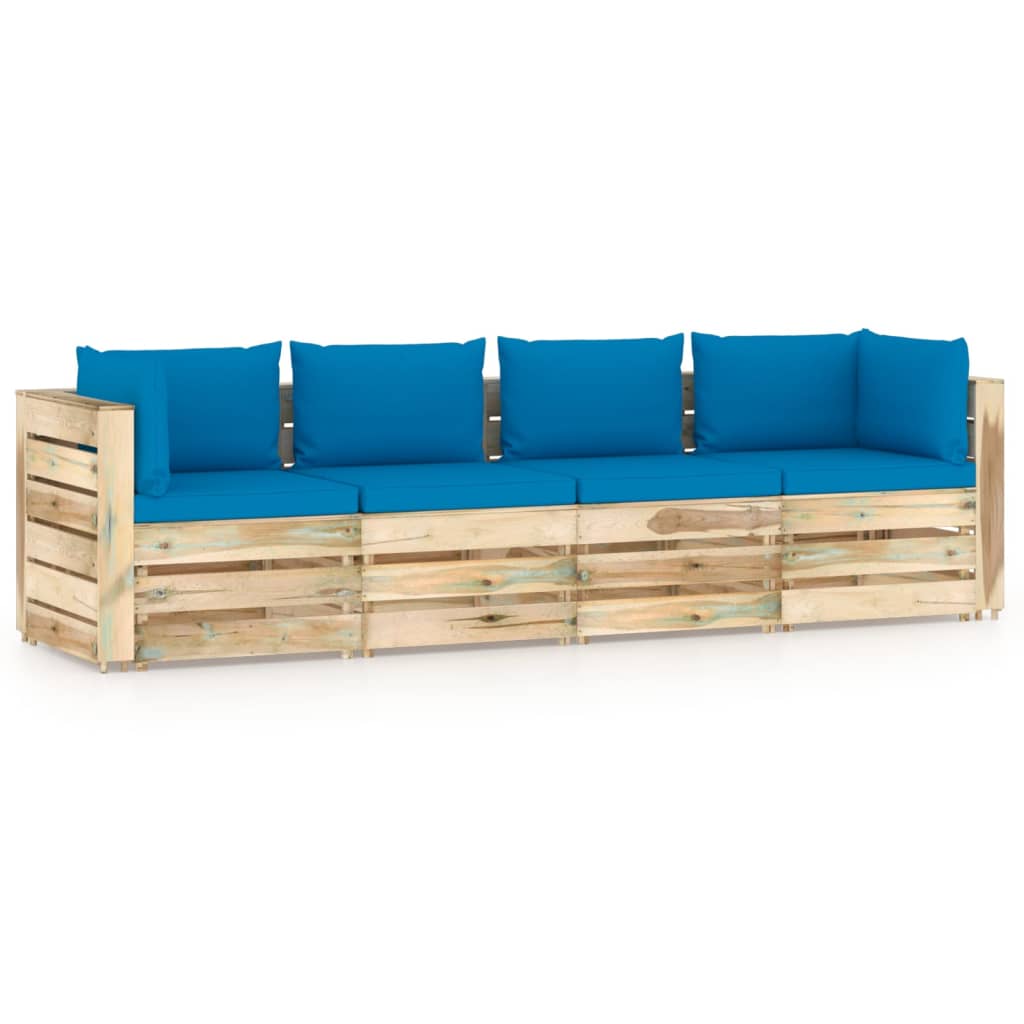 vidaXL 4-Sitzer Outdoor-Sofa mit Kissen Grün Imprägniertes Holz