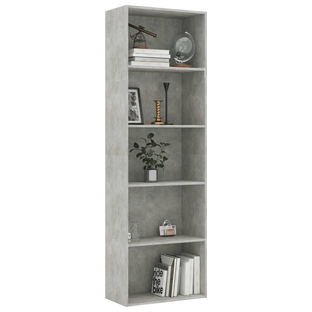 vidaXL Bücherregal 5 Fächer Betongrau 60x30x189 cm Holzwerkstoff