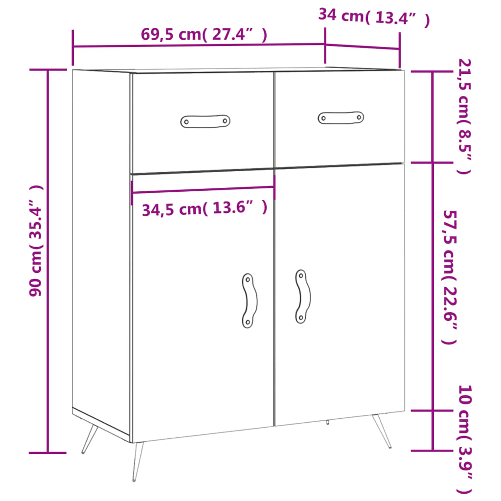 vidaXL Sideboard Schwarz 69,5x34x90 cm Holzwerkstoff