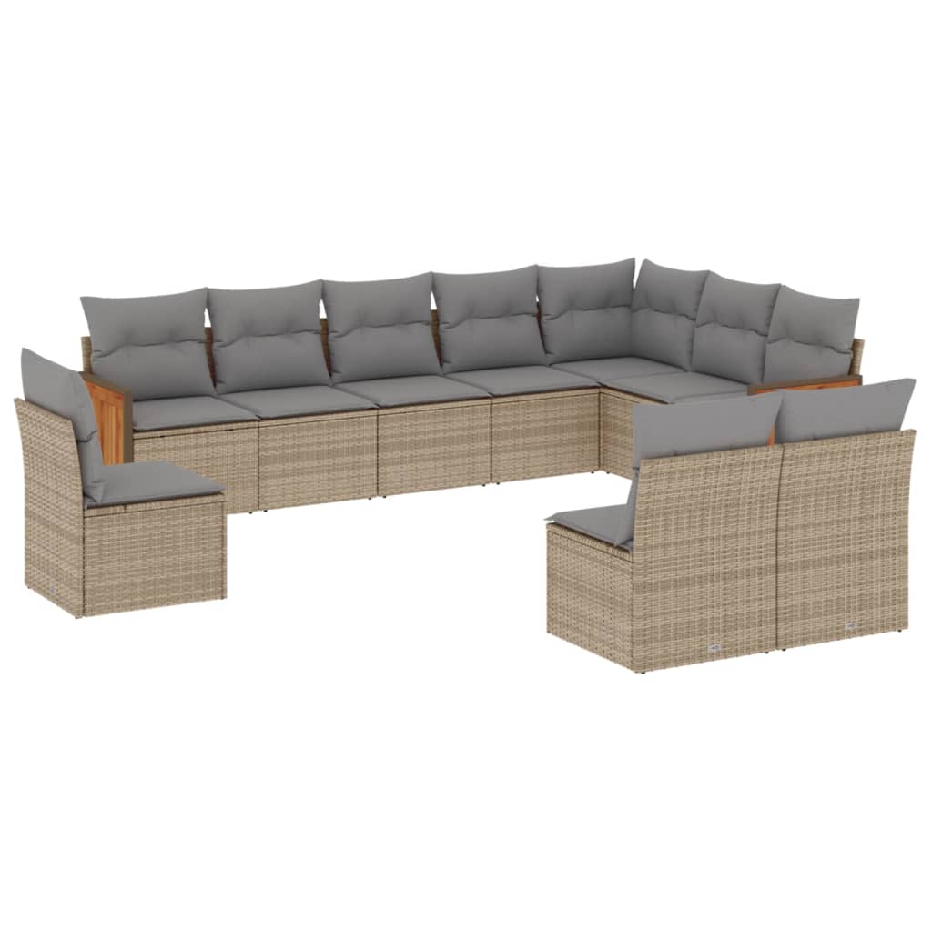 vidaXL 10-tlg. Garten-Sofagarnitur mit Kissen Beige Poly Rattan