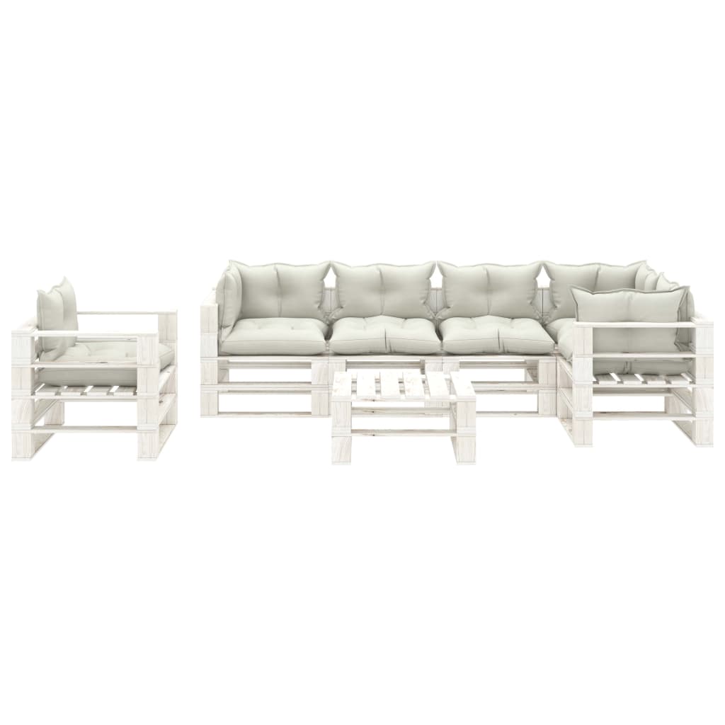 vidaXL 7-tlg. Paletten-Lounge-Set mit Kissen in Beige Holz