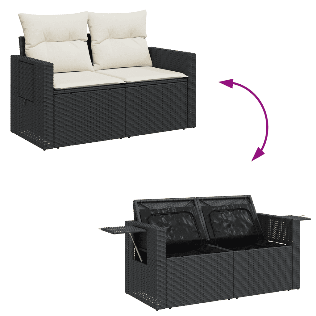 vidaXL 6-tlg. Garten-Sofagarnitur mit Kissen Schwarz Poly Rattan