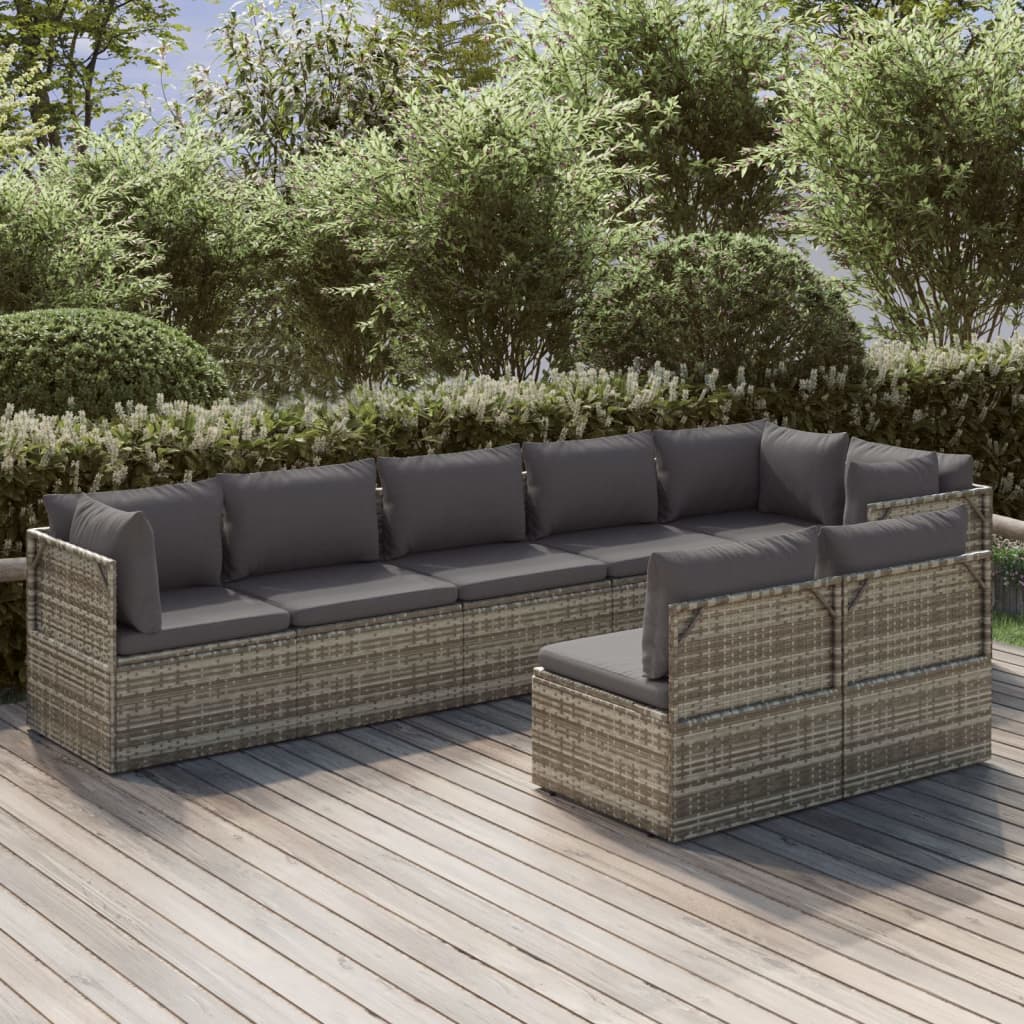 vidaXL 8-tlg. Garten-Lounge-Set mit Kissen Grau Poly Rattan