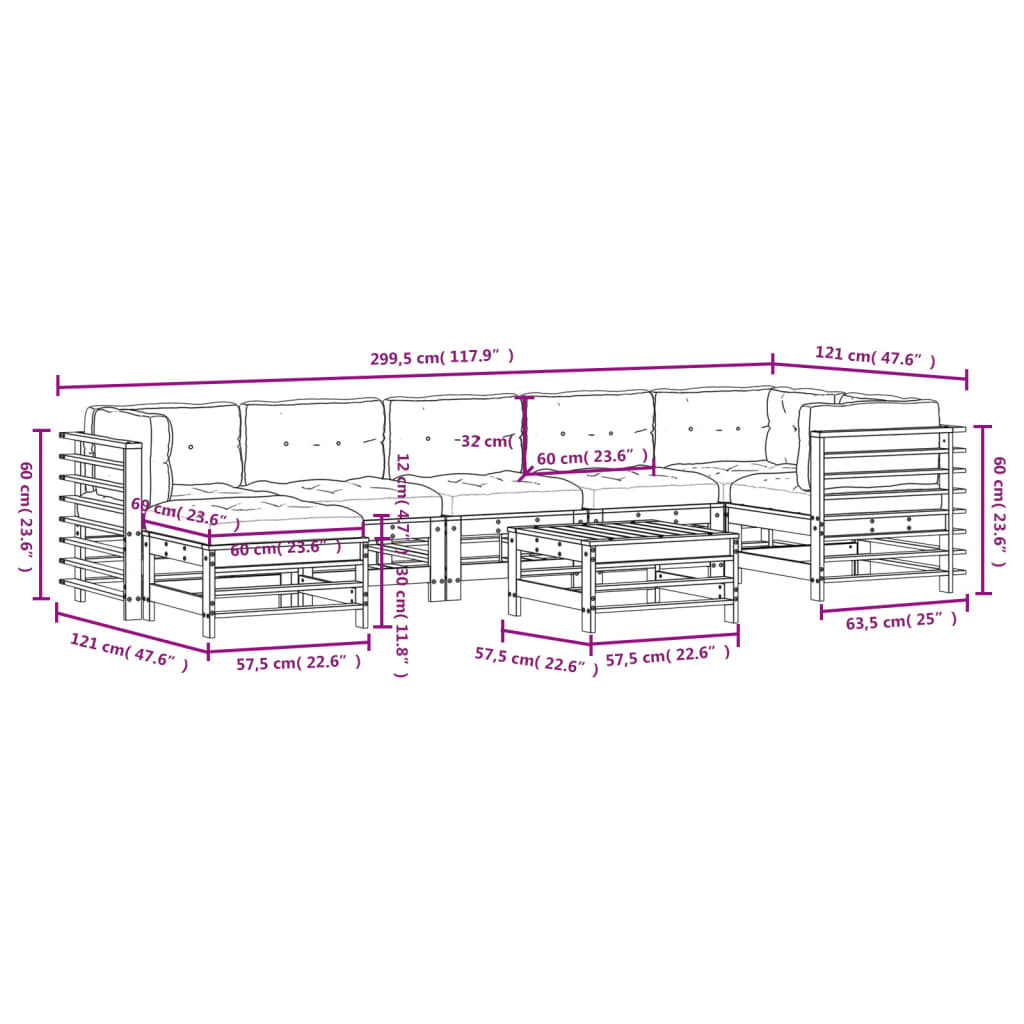 vidaXL 8-tlg. Garten-Lounge-Set mit Kissen Schwarz Massivholz