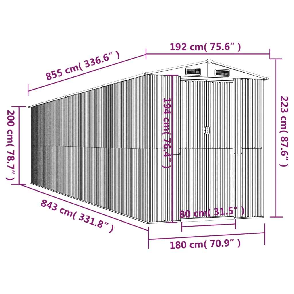 vidaXL Geräteschuppen Hellbraun 192x855x223 cm Verzinkter Stahl