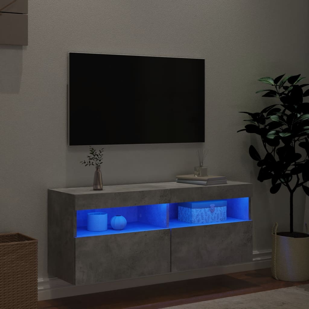 vidaXL TV-Wandschrank mit LED-Leuchten Betongrau 100x30x40 cm