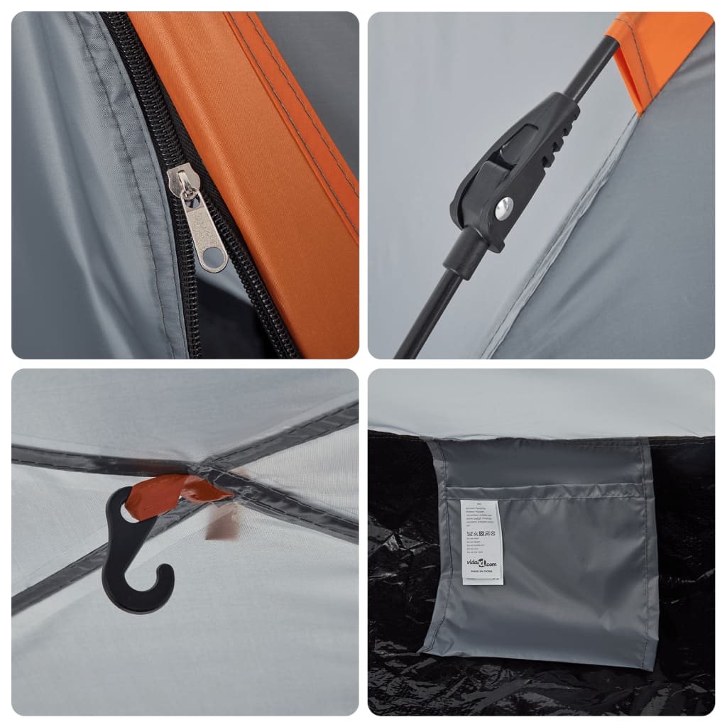 vidaXL Campingzelt 2 Personen Grau und Orange Quick Release