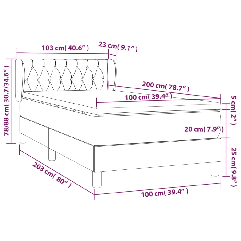 vidaXL Boxspringbett mit Matratze Hellgrau 100x200 cm Stoff