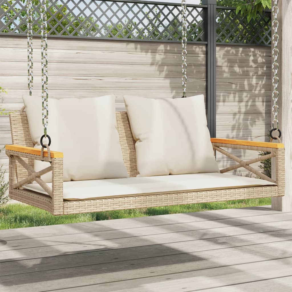 vidaXL Hängebank mit Kissen Beige 109x62x40 cm Poly Rattan