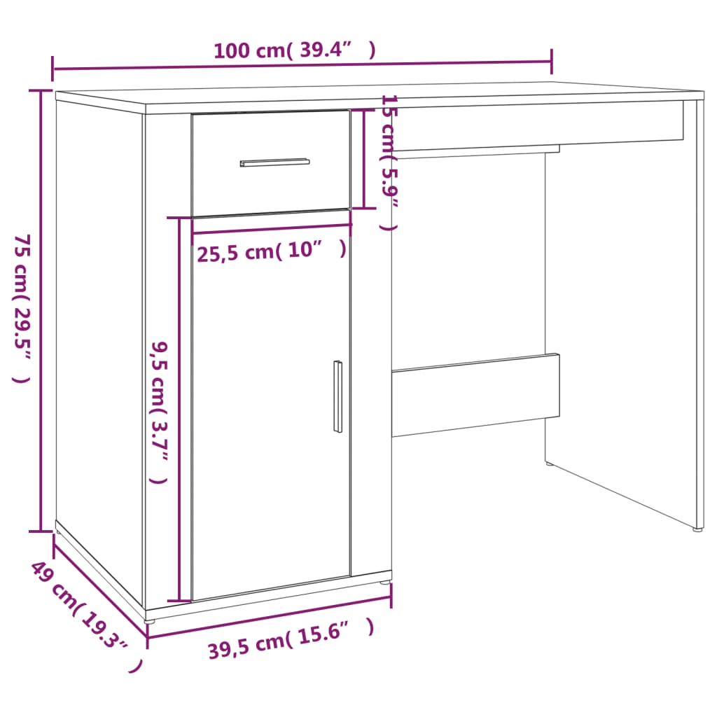 vidaXL Schreibtisch Weiß 100x49x75 cm Holzwerkstoff