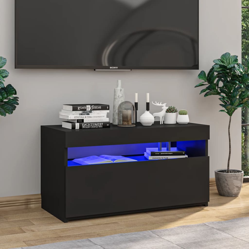 vidaXL TV-Schrank mit LED-Leuchten Schwarz 75x35x40 cm