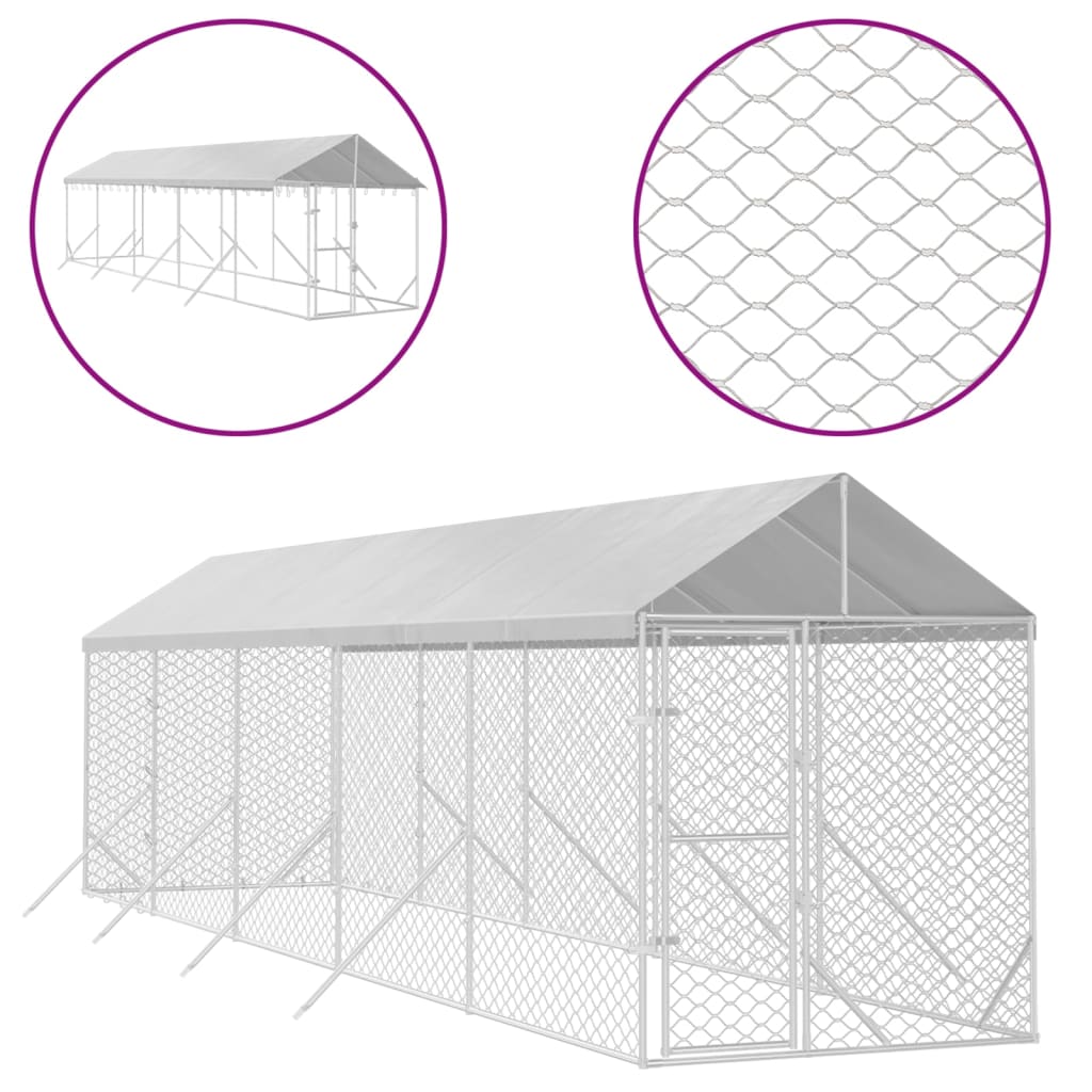 vidaXL Outdoor-Hundezwinger mit Dach Silbern 2x10x2,5 m Stahl Verzinkt